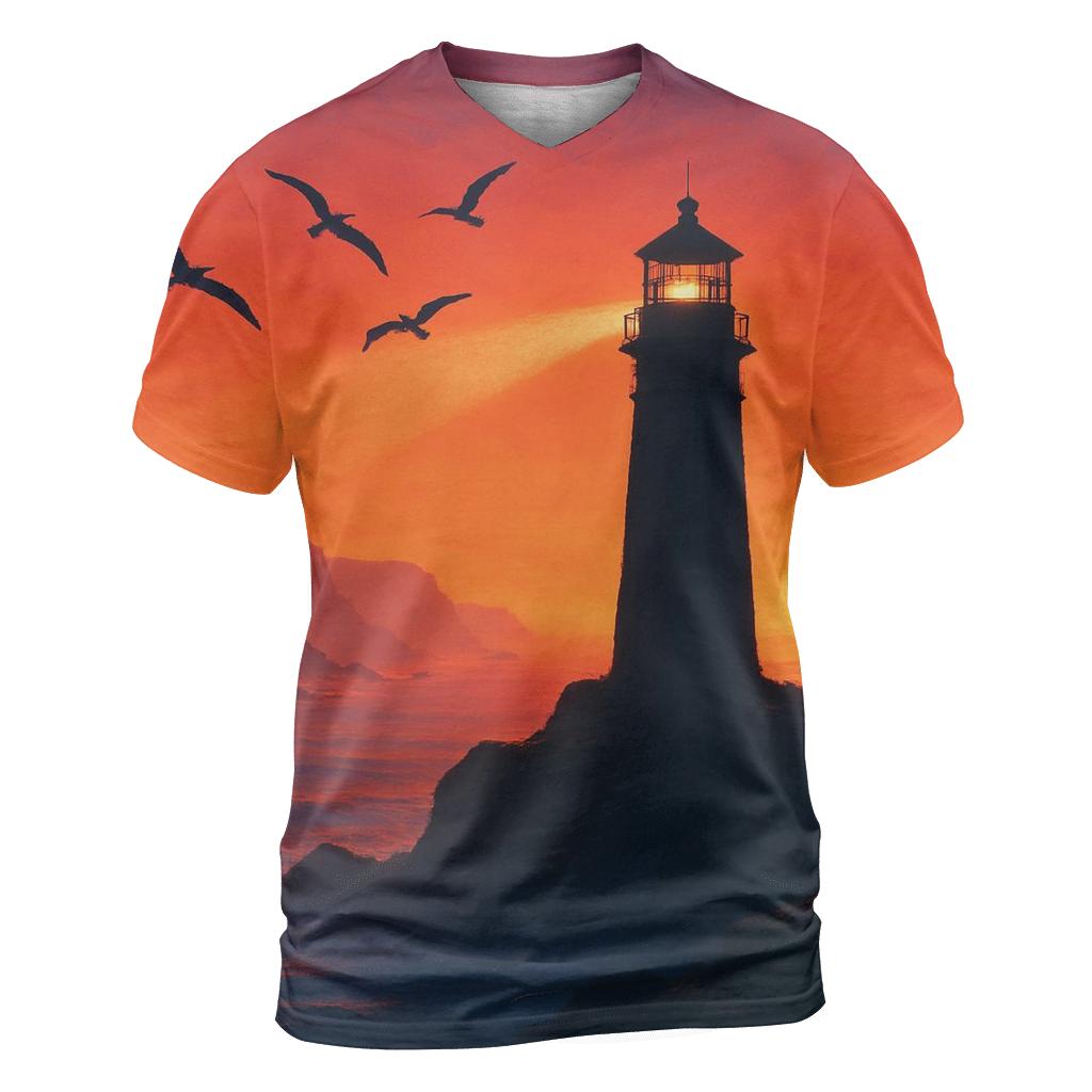Tangerine Lighthouse Mistline vibrant all-over design tees