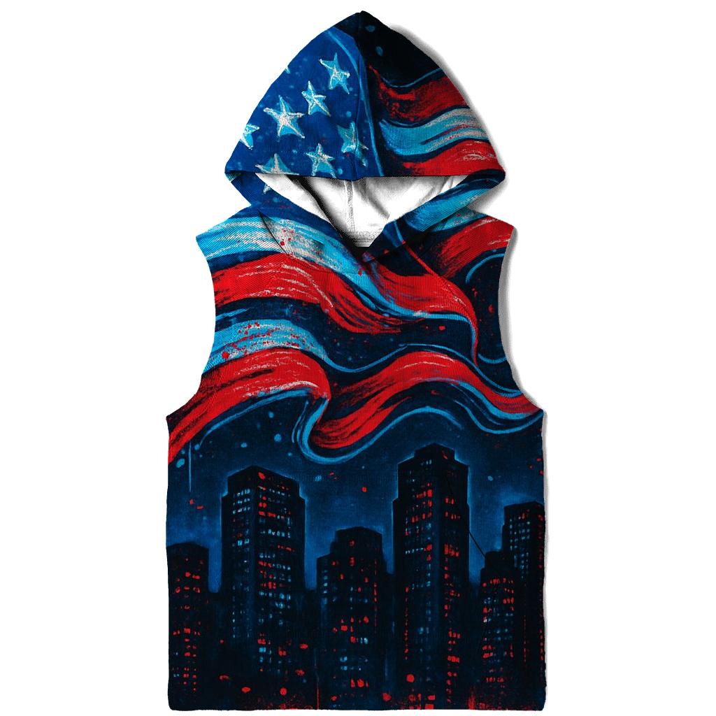 Neon Skyline Flag Surge graphic hoodies