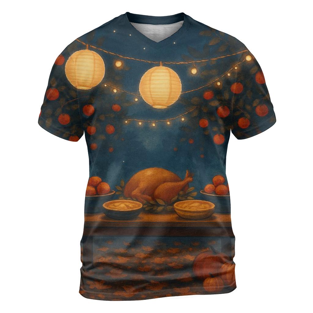 Thankful Orchard Table Under Lanterns trendy printed shirt styles