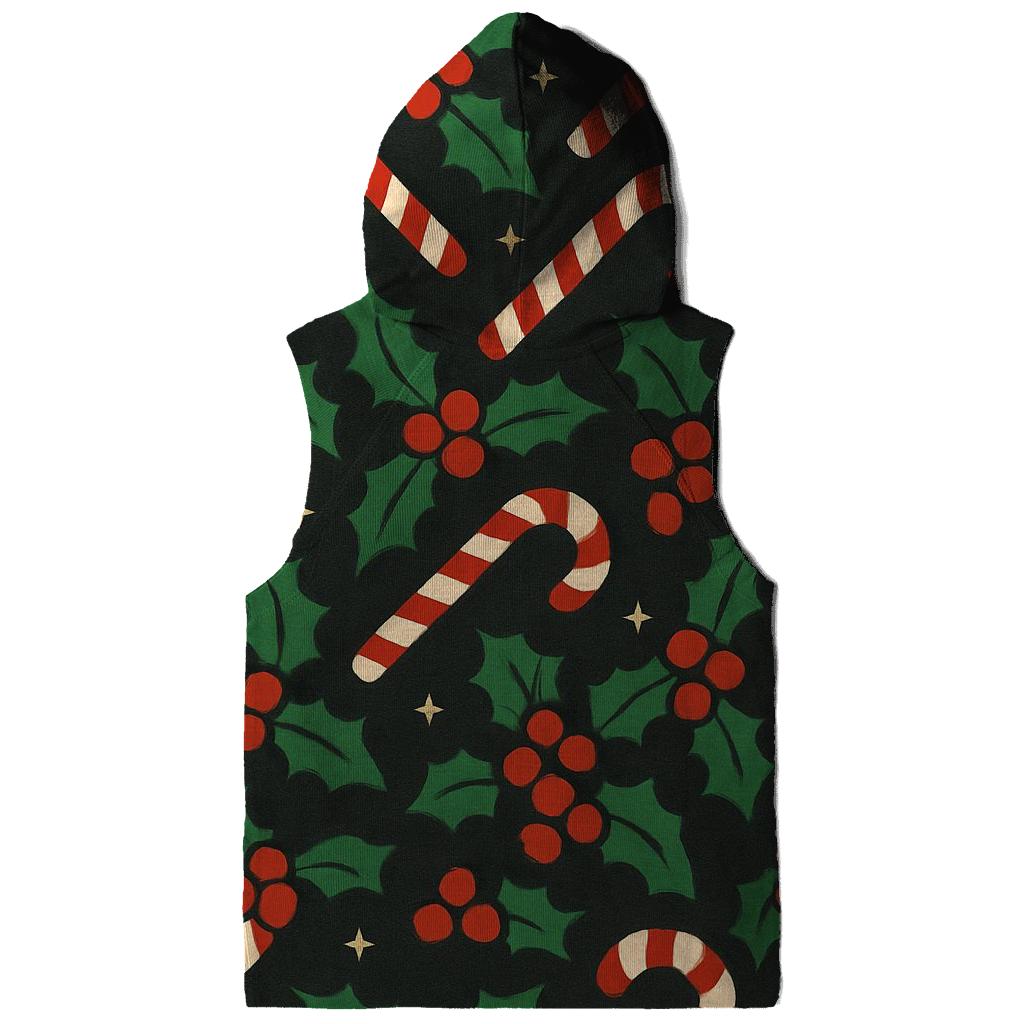 Emerald Holly And Candy Cane Diagonal Weave On Charcoal Background hoodie styles