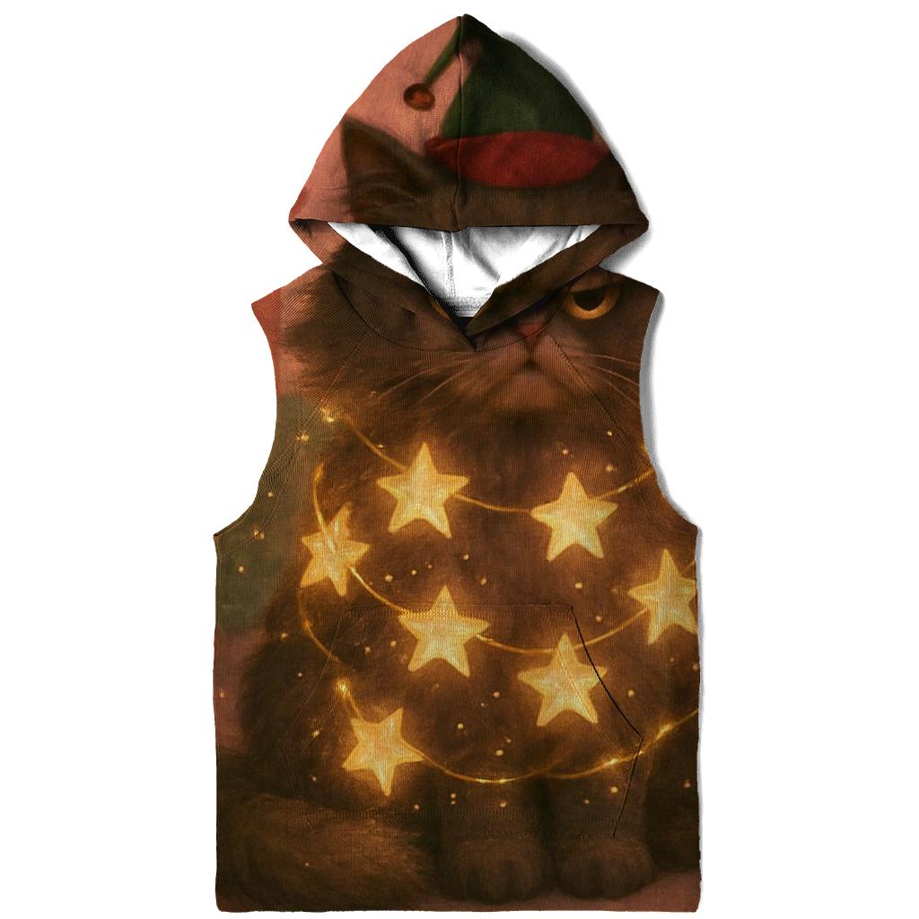 Grumpy Christmas Cat Tangled In Starry Light Garlands heavyweight hoodies