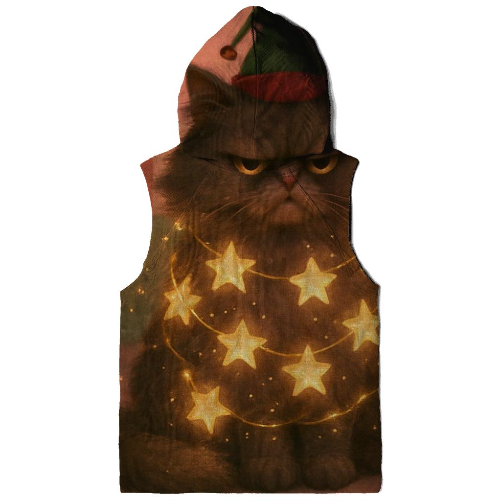 Grumpy Christmas Cat Tangled In Starry Light Garlands heavyweight hoodies