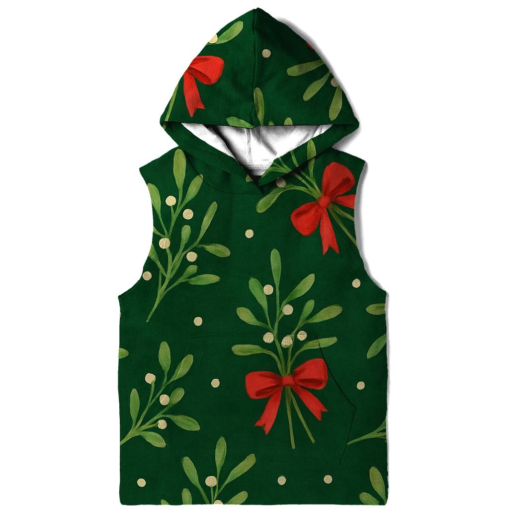 Mistletoe Ribbon Scatter On Forest Green Background pullover hoodies