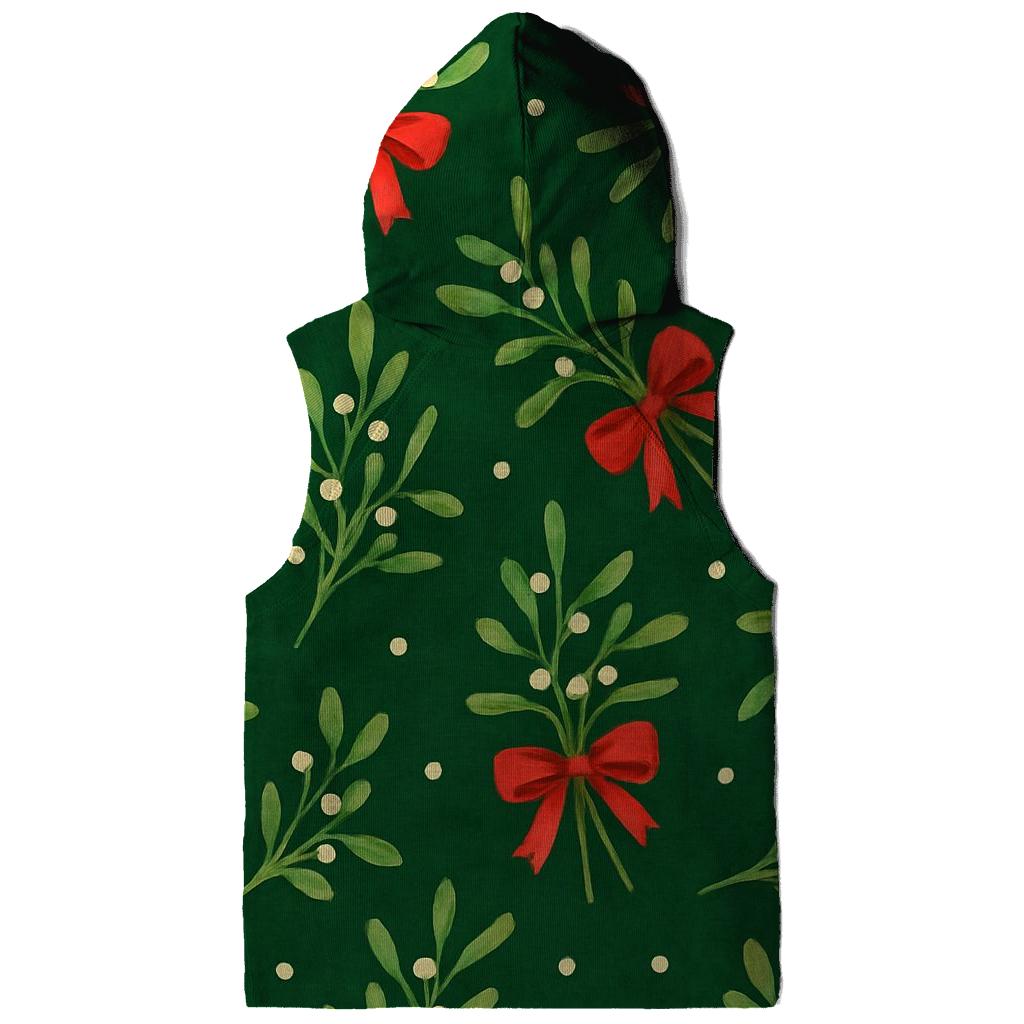Mistletoe Ribbon Scatter On Forest Green Background pullover hoodies