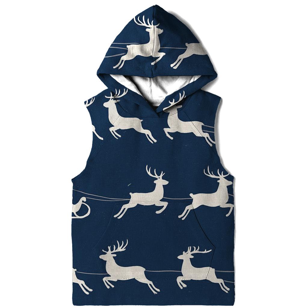 Santa Sleigh And Reindeer Silhouette Frieze On Navy Background pullover hoodies