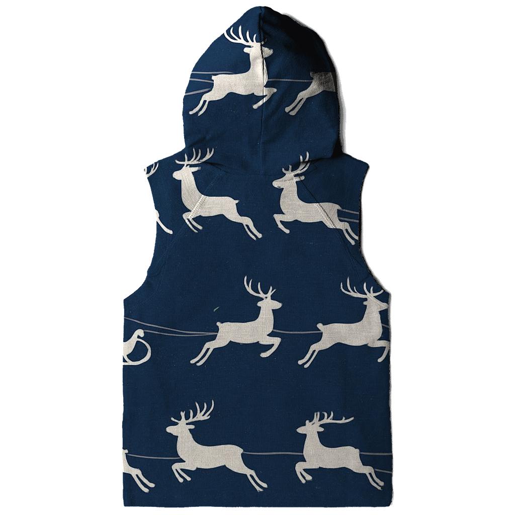 Santa Sleigh And Reindeer Silhouette Frieze On Navy Background pullover hoodies