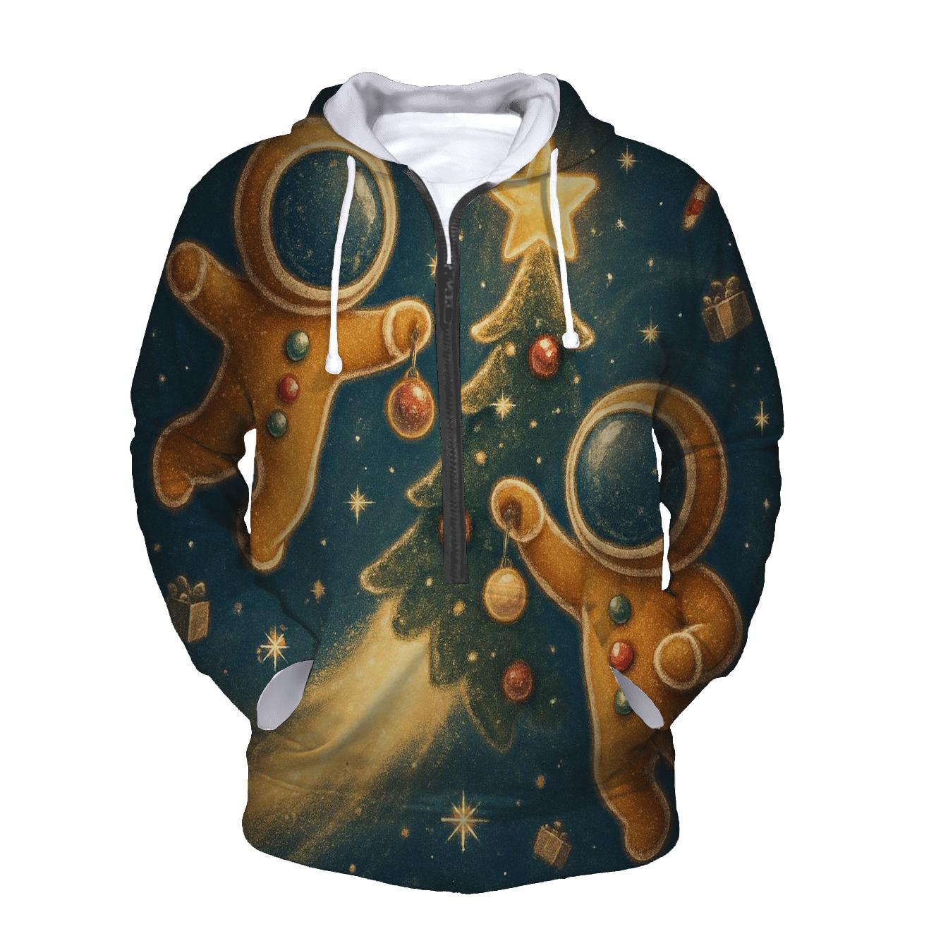 Gingerbread Astronauts Decorating A Comet Tree graphic hoodies