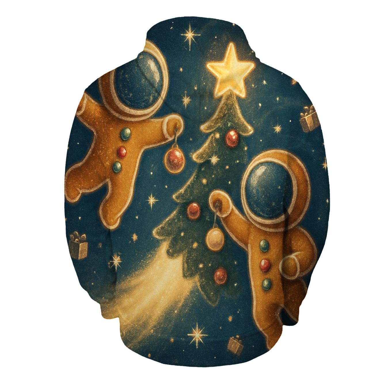 Gingerbread Astronauts Decorating A Comet Tree graphic hoodies
