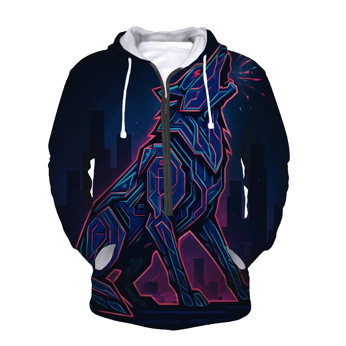 Neon Circuit Howl Wolf custom hoodies