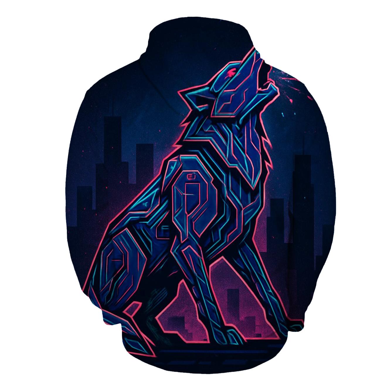 Neon Circuit Howl Wolf custom hoodies