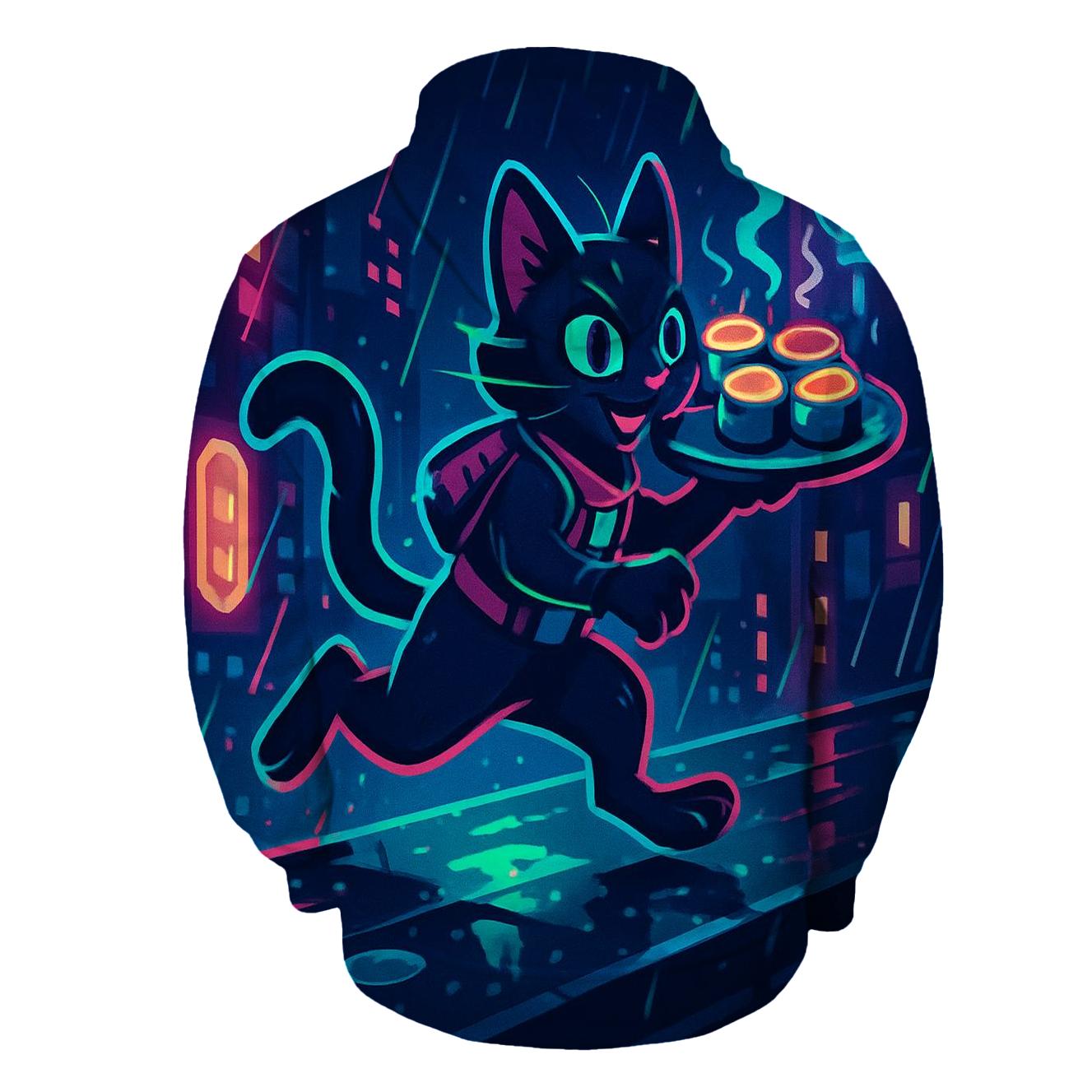 Neon Alley Sushi Courier Cat designer hoodies