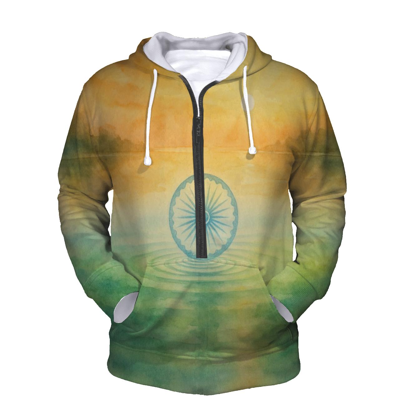 Saffron Watercolor Spirit Of India embroidered hoodies