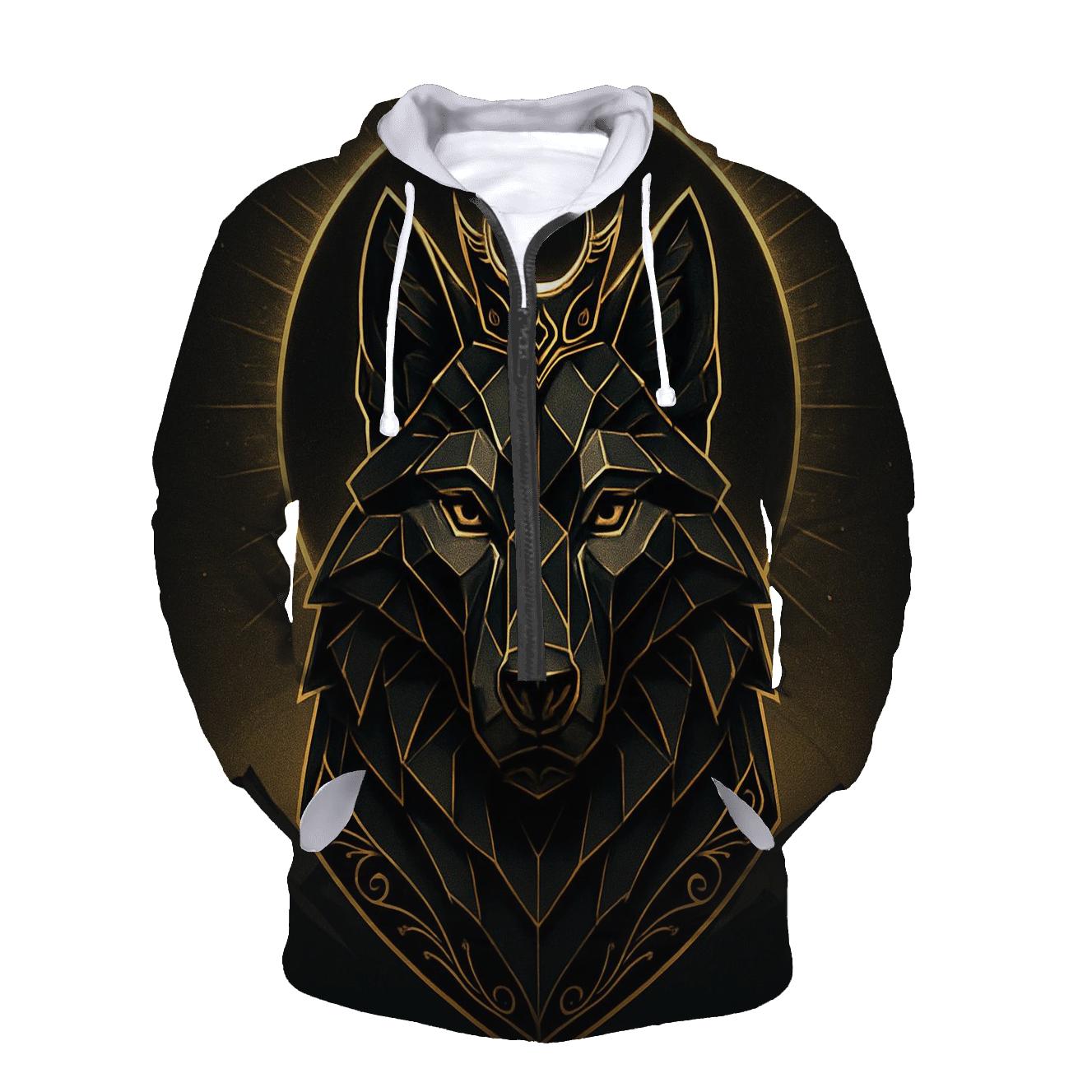 Obsidian Gold Eclipse Wolf graphic hoodies