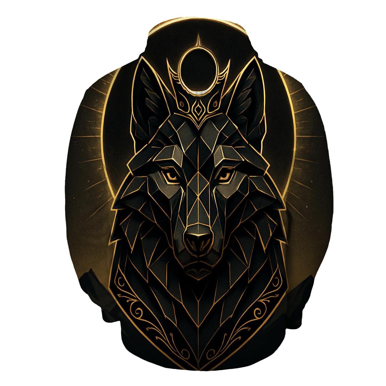 Obsidian Gold Eclipse Wolf graphic hoodies