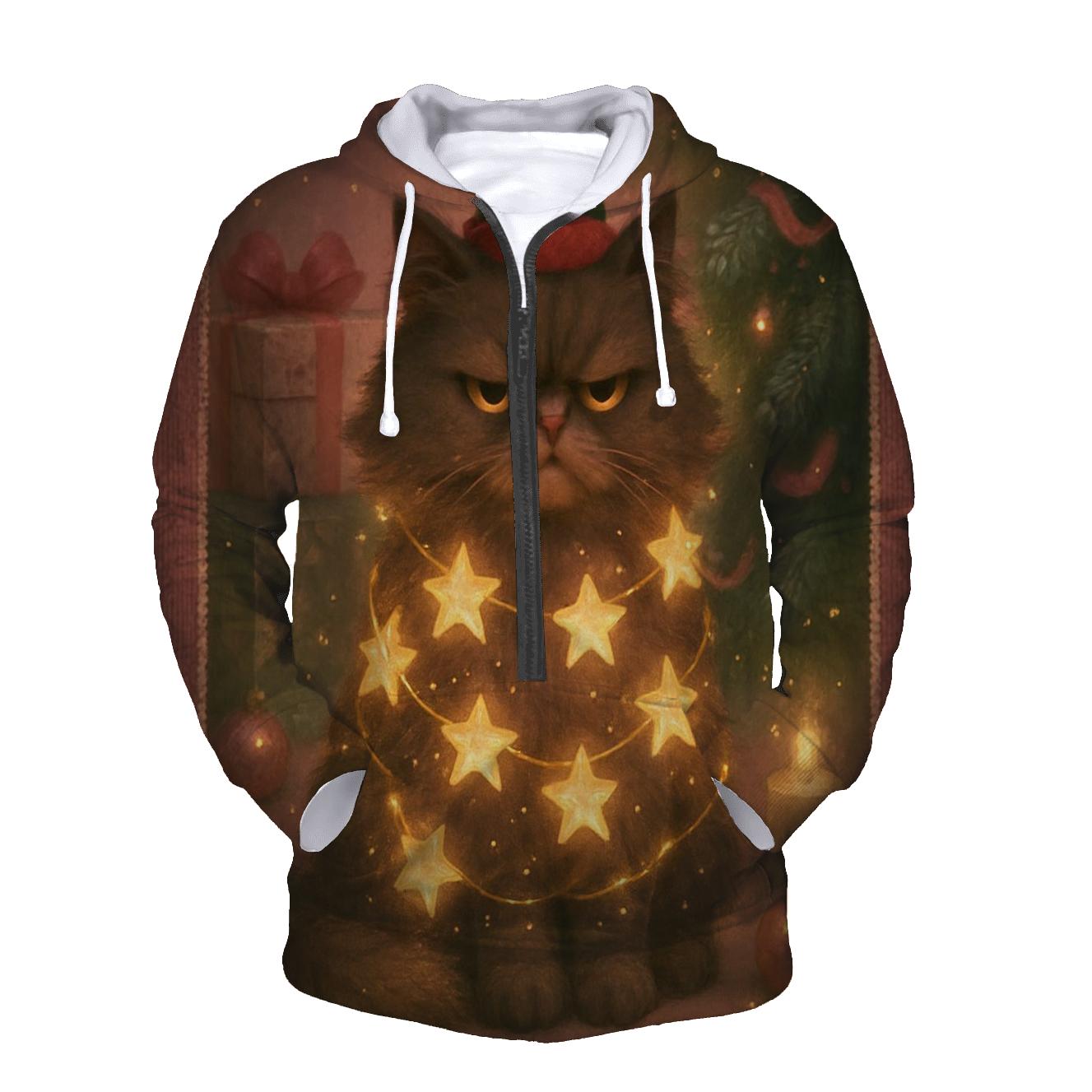 Grumpy Christmas Cat Tangled In Starry Light Garlands hoodies fashion