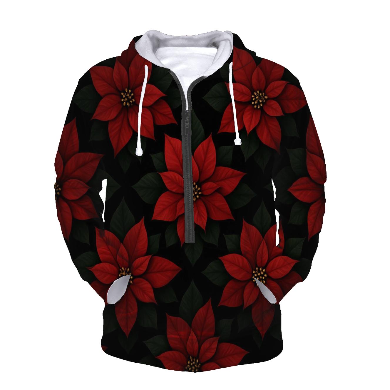 Poinsettia Rosette Radial Tiles On Black Background hoodie styles