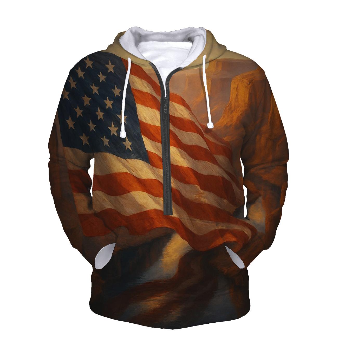 River Canyon Flag Reflection embroidered hoodies