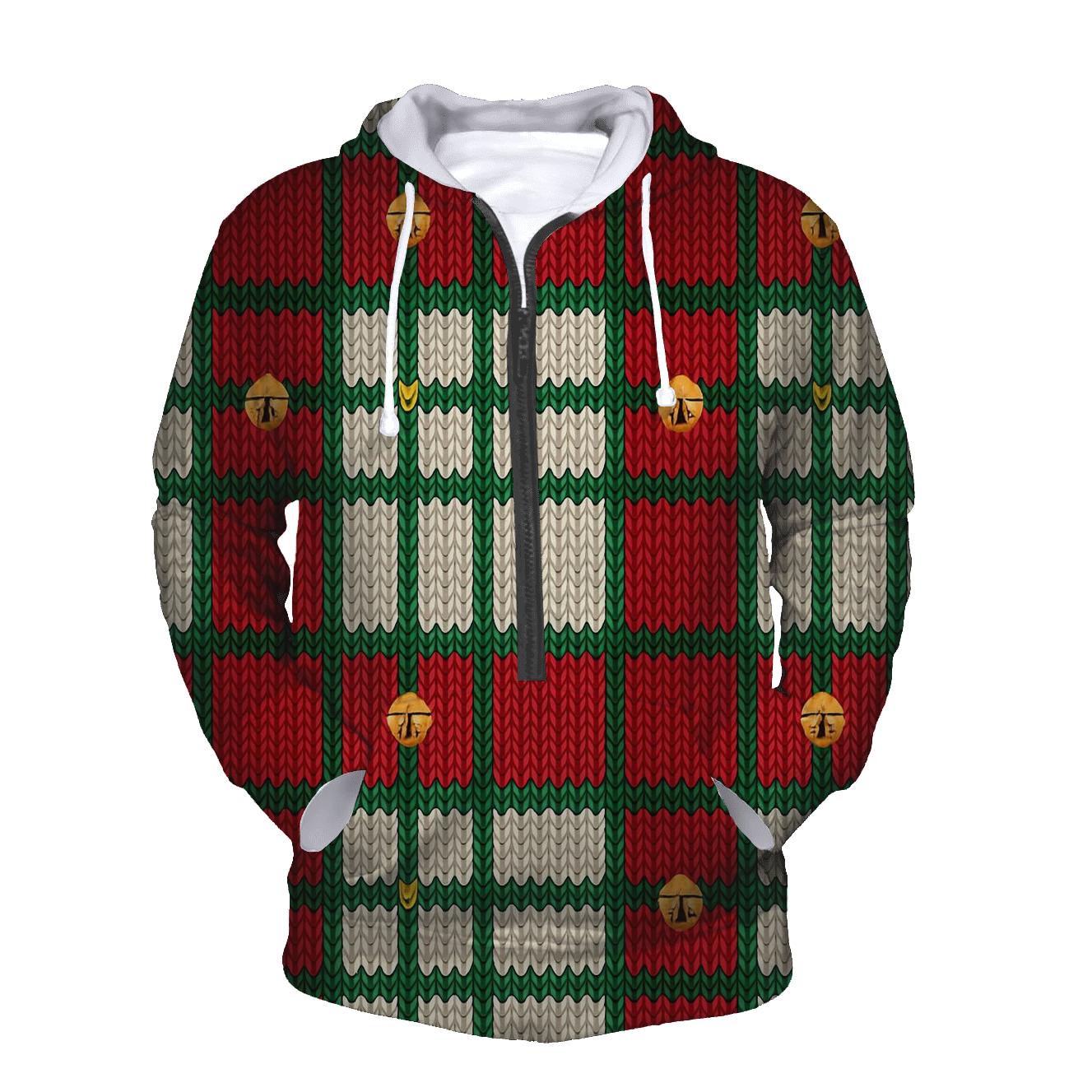 Plaid Knit Texture With Tiny Bells On Ivory Background embroidered hoodies