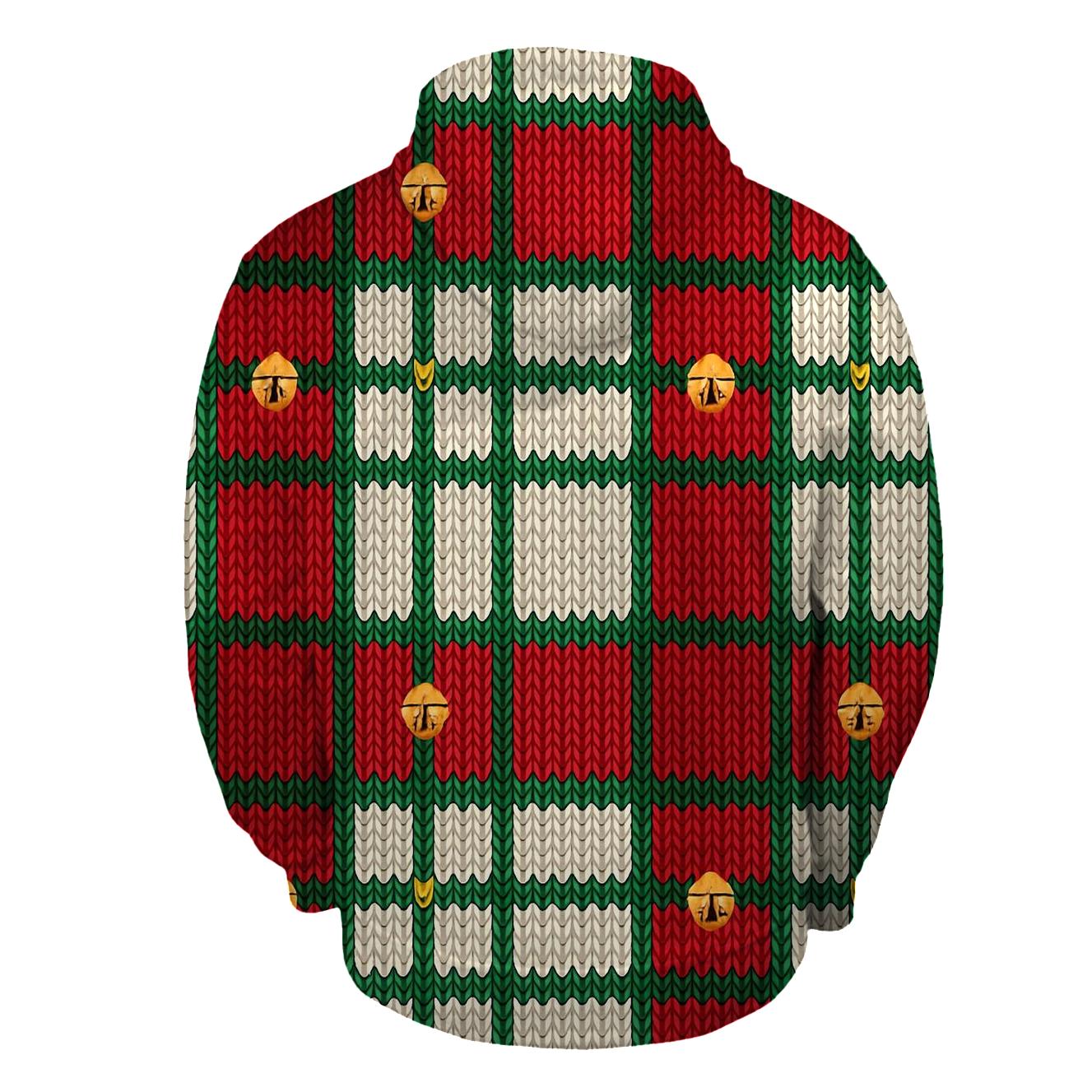 Plaid Knit Texture With Tiny Bells On Ivory Background embroidered hoodies