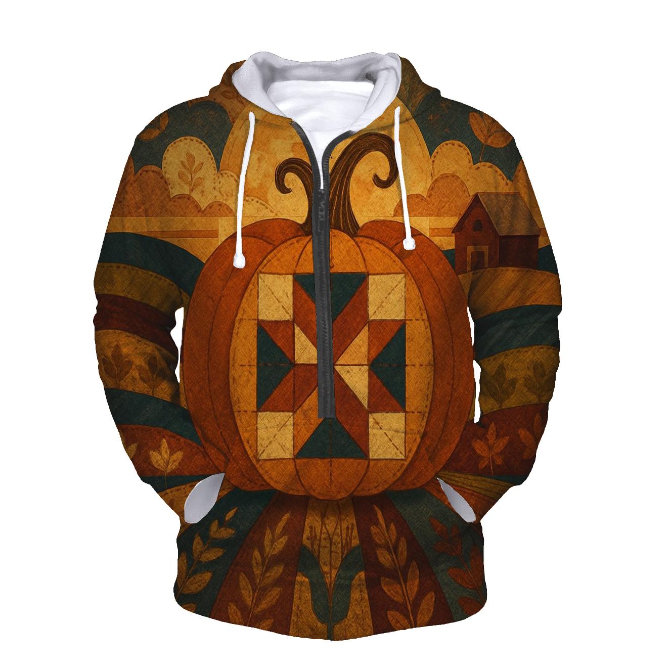 Quilted Harvest Moon Landscape embroidered hoodies