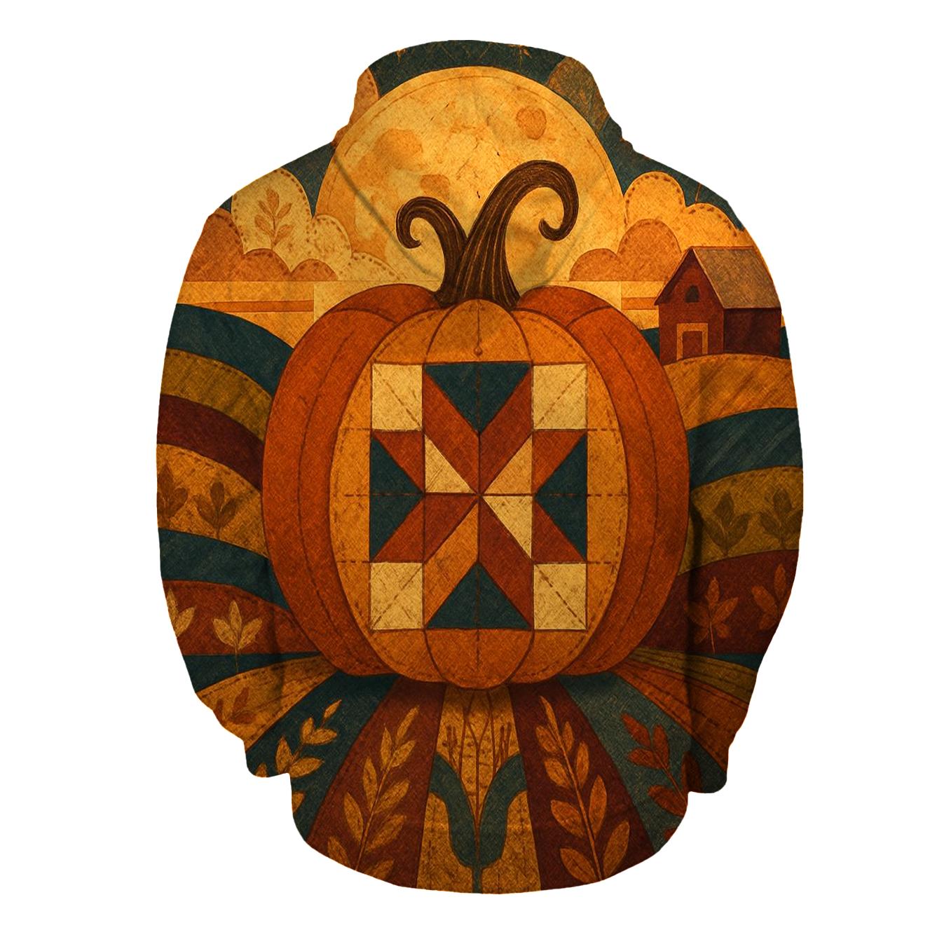 Quilted Harvest Moon Landscape embroidered hoodies