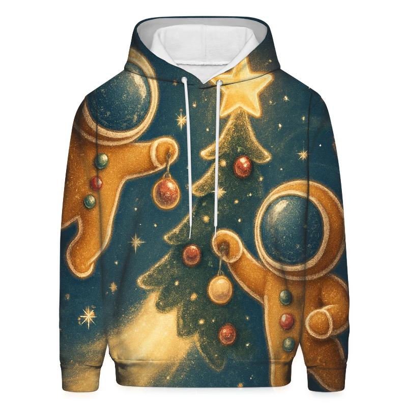 Gingerbread Astronauts Decorating A Comet Tree premium hoodies