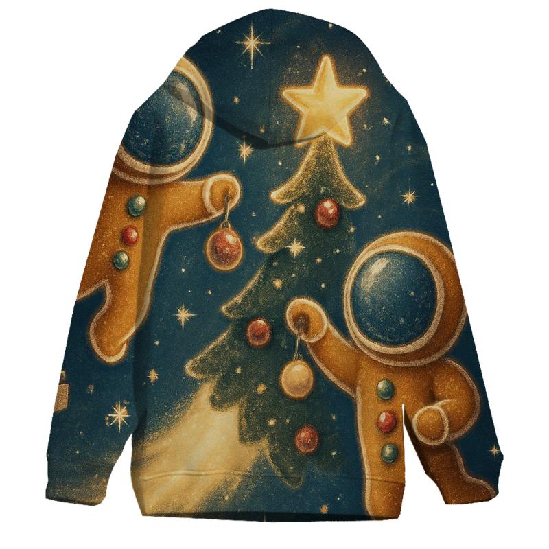 Gingerbread Astronauts Decorating A Comet Tree premium hoodies