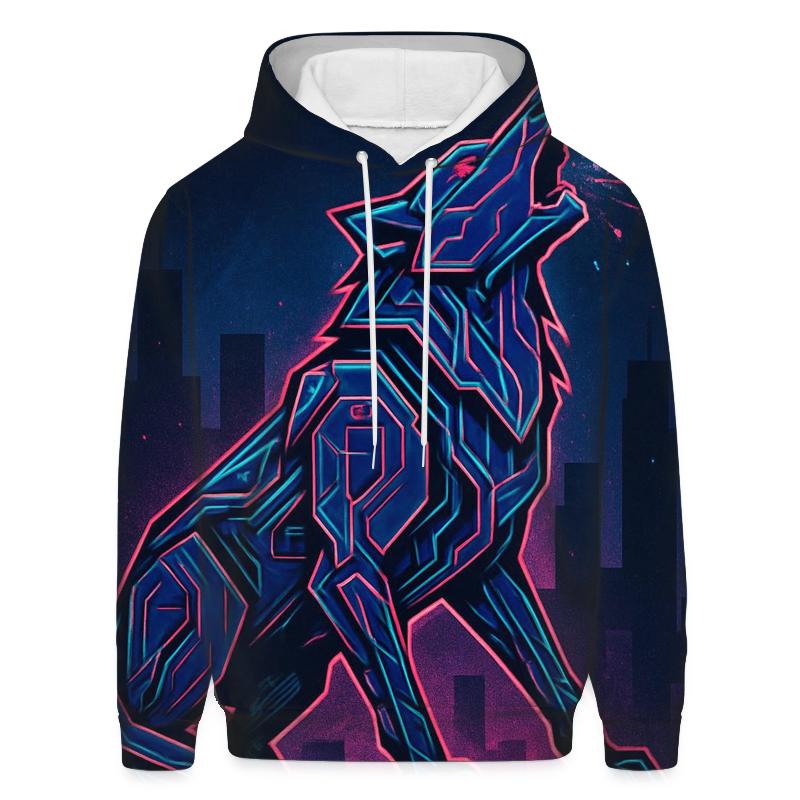 Neon Circuit Howl Wolf embroidered hoodies