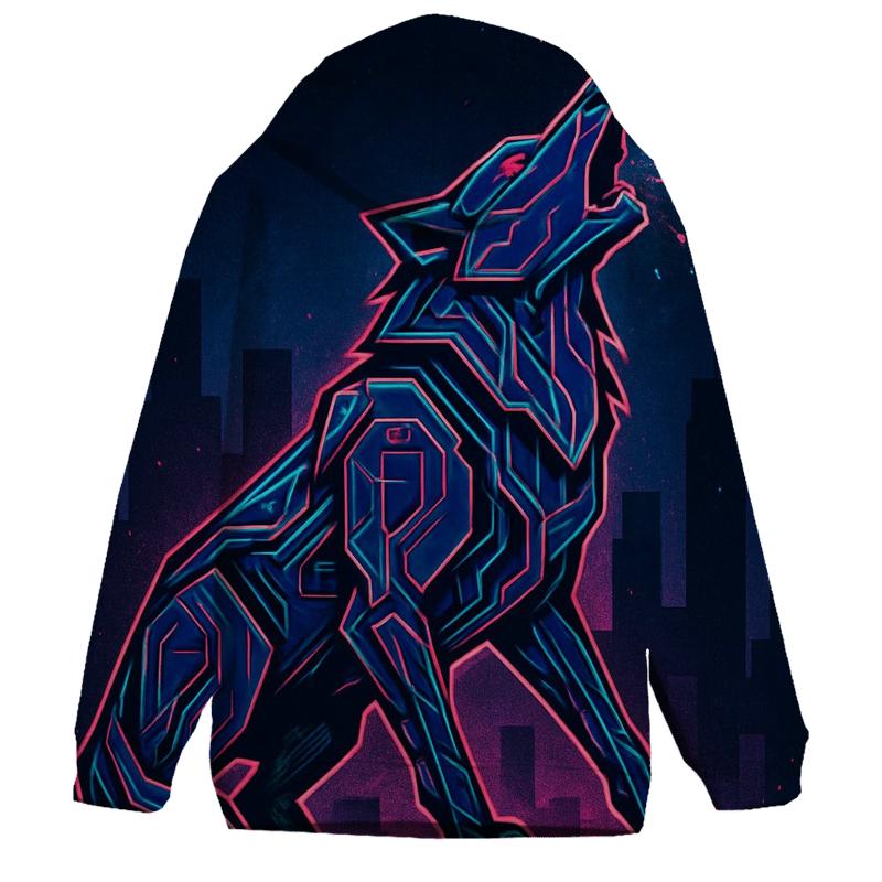 Neon Circuit Howl Wolf embroidered hoodies