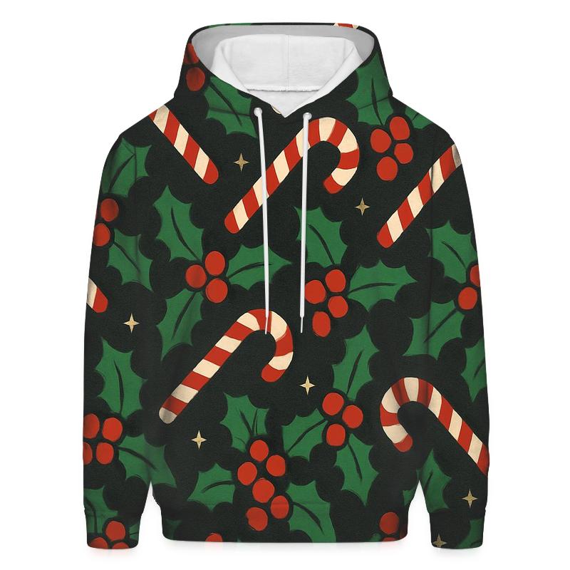 Emerald Holly And Candy Cane Diagonal Weave On Charcoal Background hoodies fashion