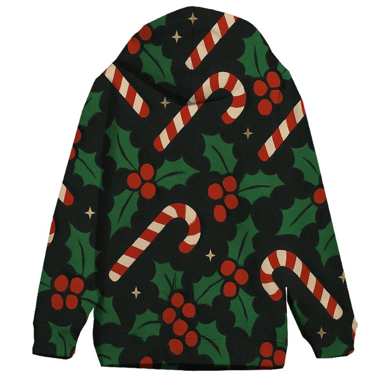 Emerald Holly And Candy Cane Diagonal Weave On Charcoal Background hoodies fashion