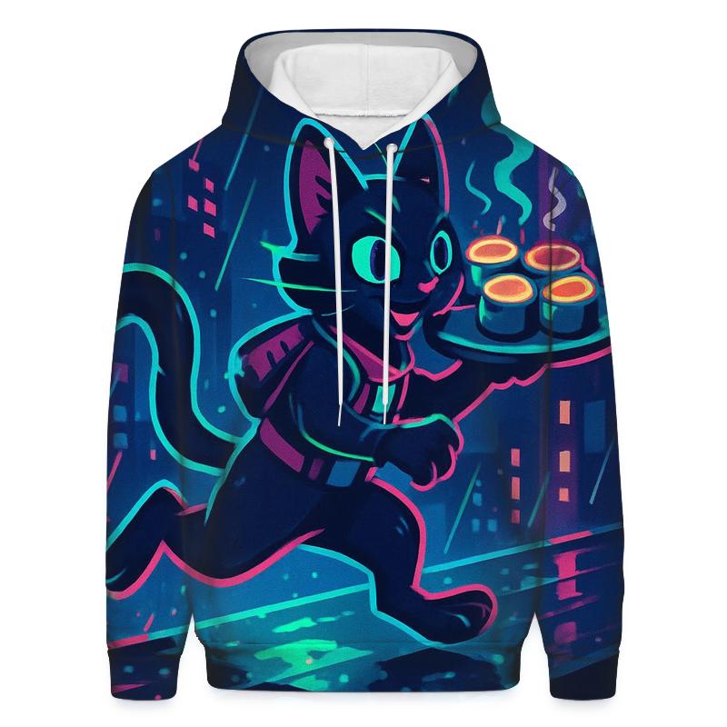Neon Alley Sushi Courier Cat heavyweight hoodies