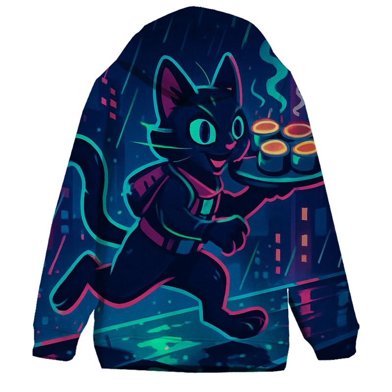 Neon Alley Sushi Courier Cat heavyweight hoodies