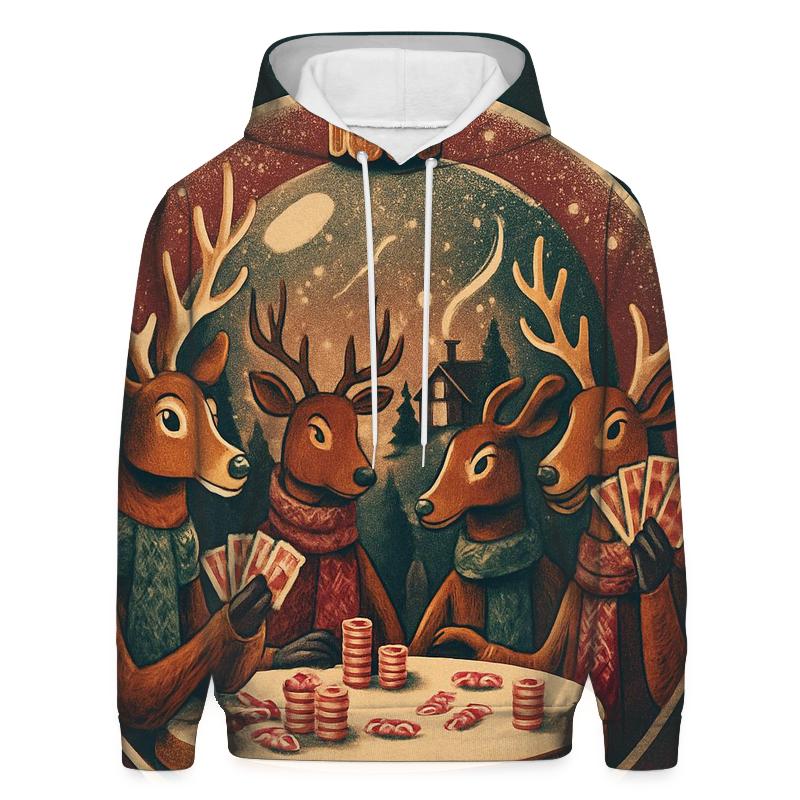 Reindeer Poker Night Under A Snow Globe Dome hoodie designs