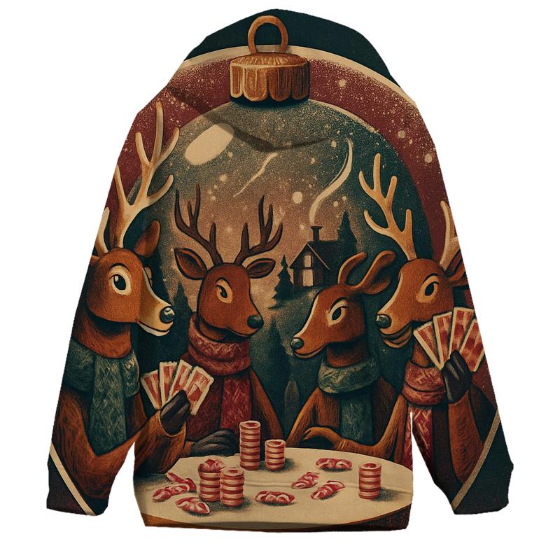 Reindeer Poker Night Under A Snow Globe Dome hoodie designs