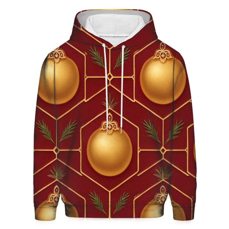 Golden Ornament Medallion Lattice On Deep Red Background pullover hoodies