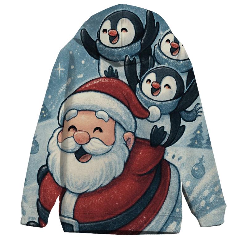 Santa Belly Sleigh Ride With Penguins In Scarves hoodie trends