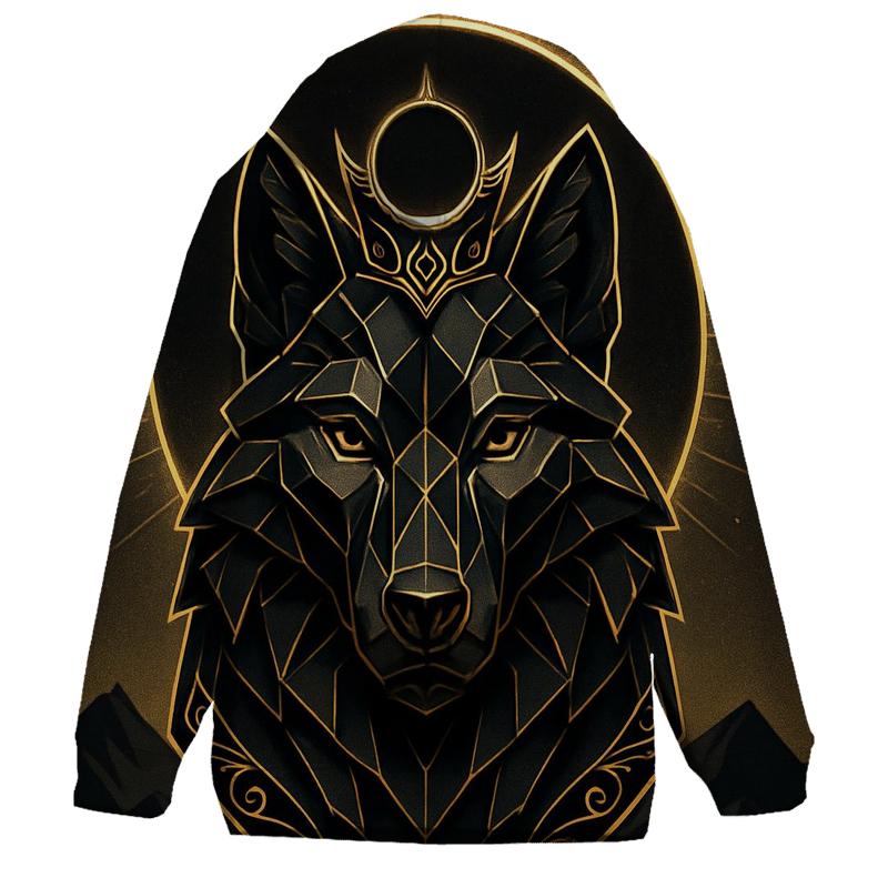 Obsidian Gold Eclipse Wolf graphic hoodies