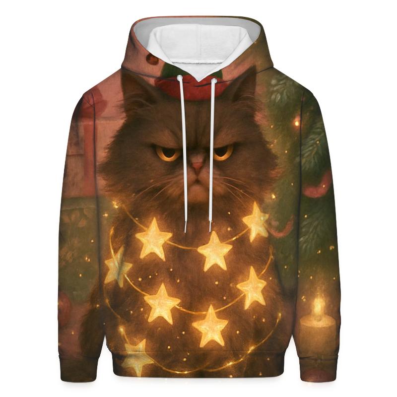 Grumpy Christmas Cat Tangled In Starry Light Garlands hoodie trends