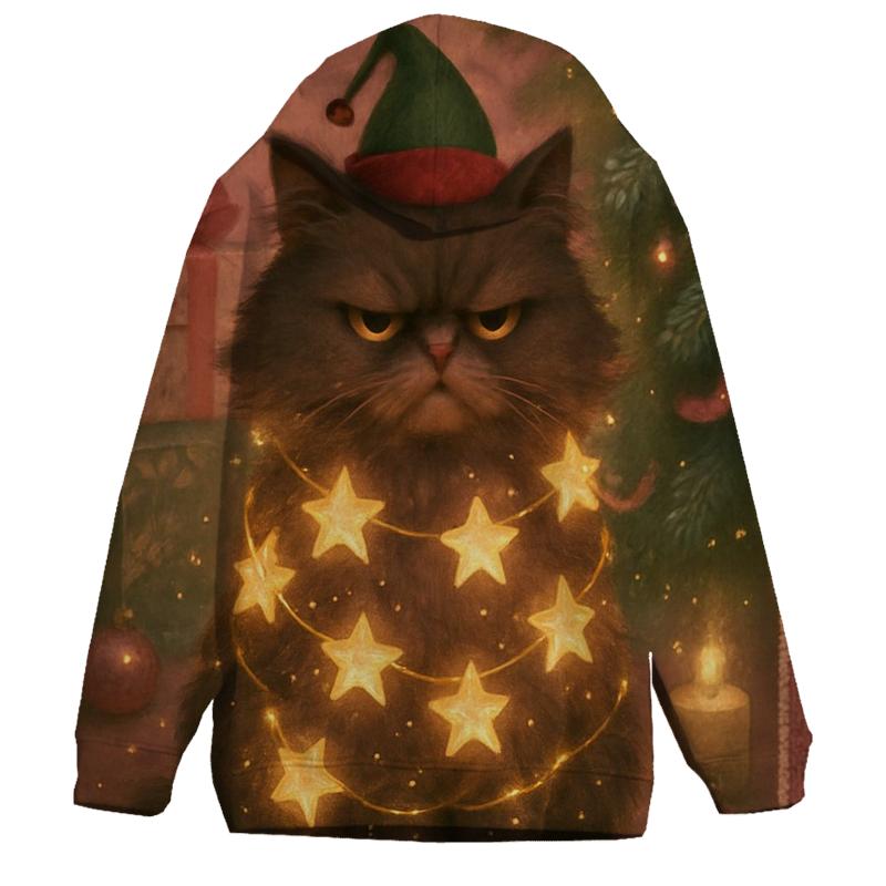Grumpy Christmas Cat Tangled In Starry Light Garlands hoodie trends
