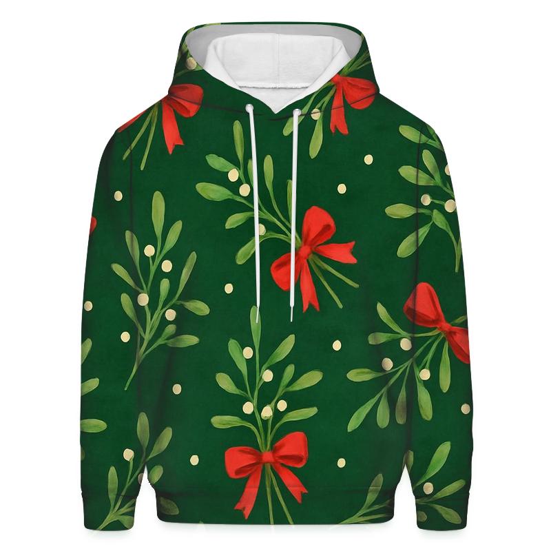 Mistletoe Ribbon Scatter On Forest Green Background hoodie styles