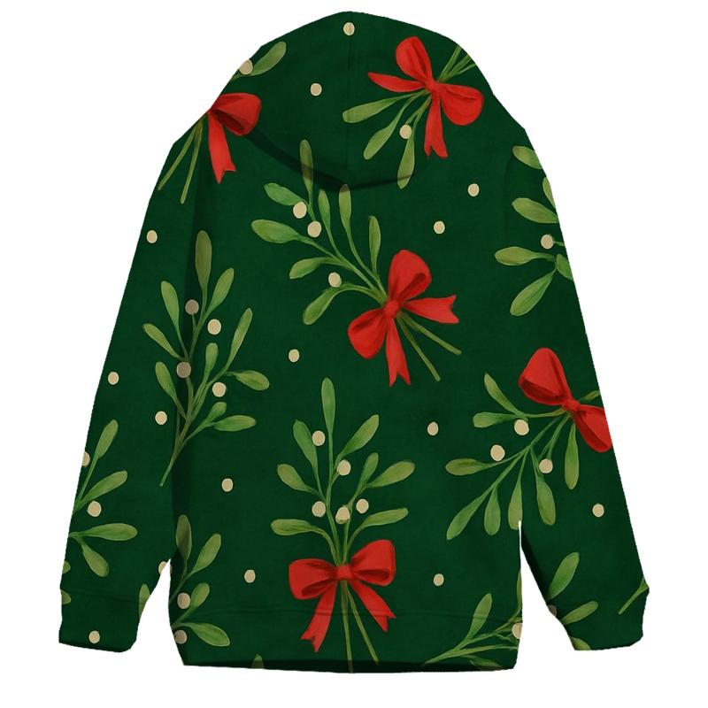 Mistletoe Ribbon Scatter On Forest Green Background hoodie styles