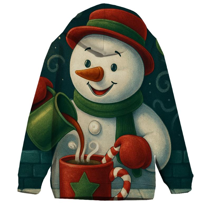 Snowman Barista Serving Peppermint Cocoa In A Blizzard Cafe custom hoodies