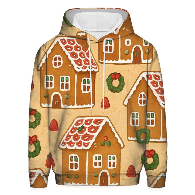 Gingerbread House Block Repeat On Warm Beige Background heavyweight hoodies