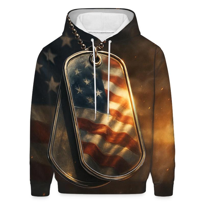 Dog Tags In The Flag Glow premium hoodies