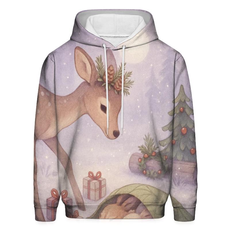 Woodland Deer Delivering Tiny Wrapped Gifts To Sleeping Rabbits zip-up hoodies