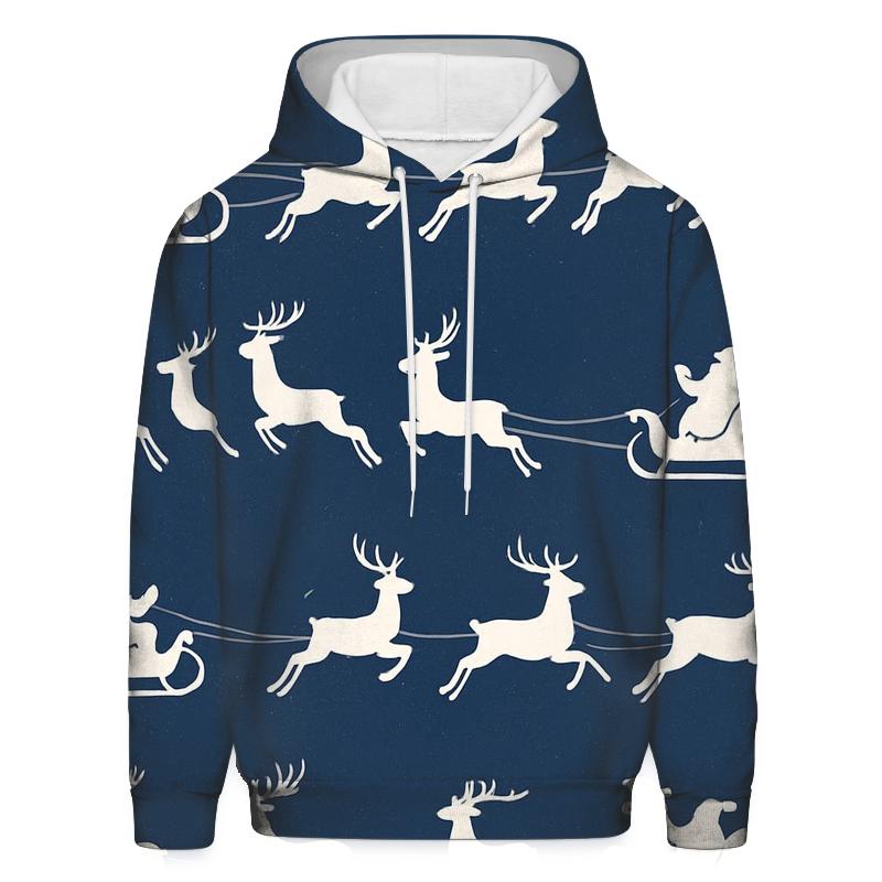 Santa Sleigh And Reindeer Silhouette Frieze On Navy Background custom hoodies
