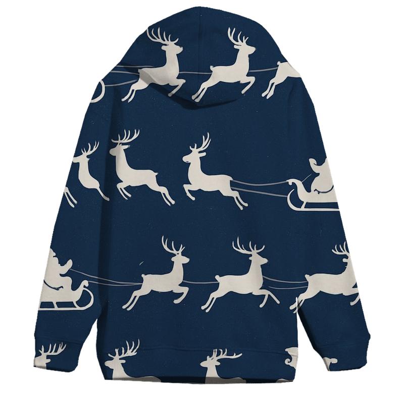Santa Sleigh And Reindeer Silhouette Frieze On Navy Background custom hoodies