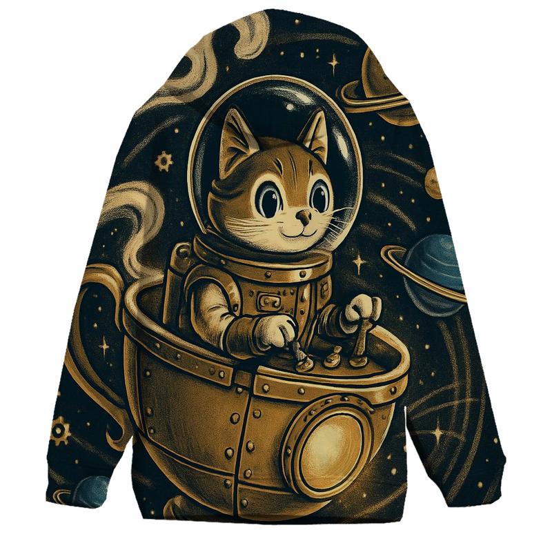 Steampunk Teacup Astronaut Cat zip-up hoodies
