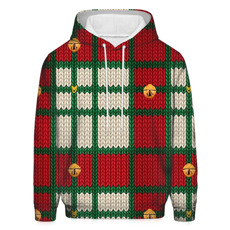 Plaid Knit Texture With Tiny Bells On Ivory Background lightweight hoodies